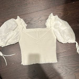 White Loveshackfancy Puff Sleeve Tilly Top